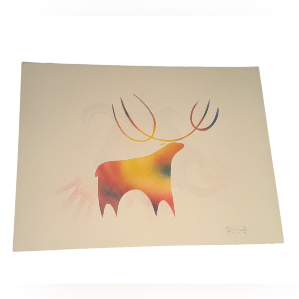 Simon Brascoupe Signed Dated 1996 Stencil Art Paper Moose - Picture 1 of 4